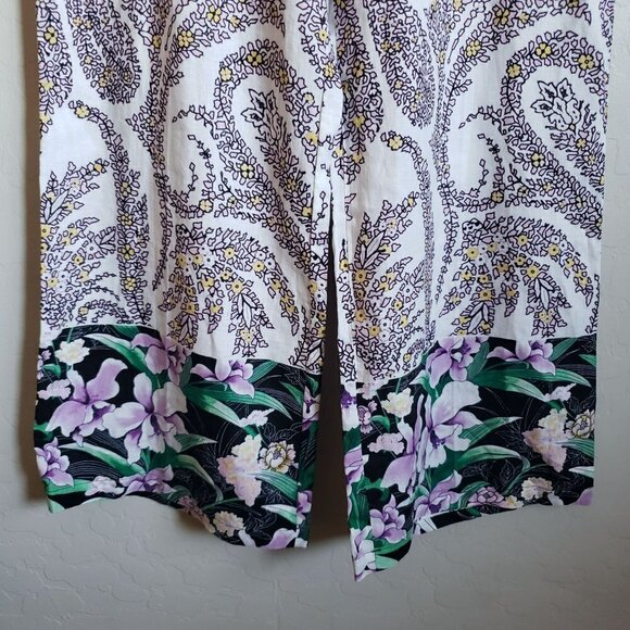Tahari 100% Linen Boho Tropical Wide Leg Pant Beach Vacation Size Women's Medium - Picture 4 of 11